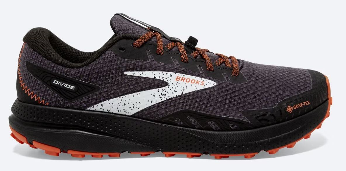 BROOKS MEN&#39;S DIVIDE 4 GTX - BLACK/FIRECRACKER/BLUE, Size: 9