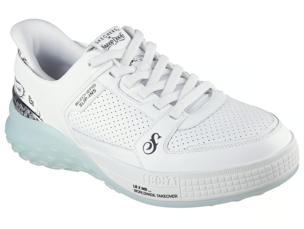 SKECHERS MEN&#39;S SIZZLE-SNOOP SIZZLE TOKE SLIP-INS, Color: WHITE, Size: 7