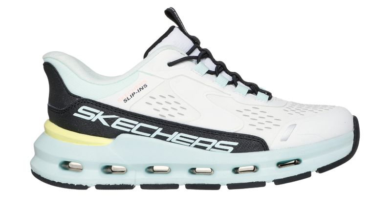 SKECHERS KIDS&#39; SLIP IN GLIDE STEP VISTA LANE WHITE/BLACK/TURQ