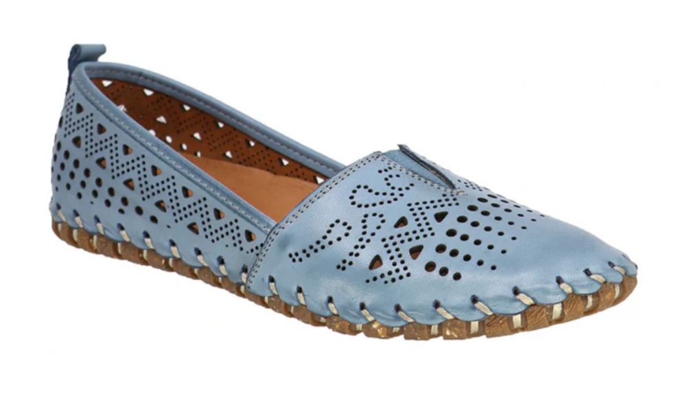 EVERLY LEATHER FLAT - LUNA-03, Color: Denim, Size: 37