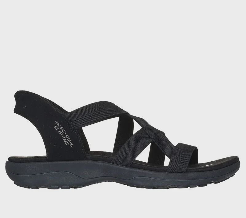 WOMENS SKECHERS SLIP-INS REGGAE SLIM - STRETCH FLEX, Color: Black, Size: 6