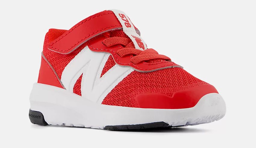 NEW BALANCE KIDS Bungee Lace with Top Strap, Color: Red White, Size: 2, Width: Wide