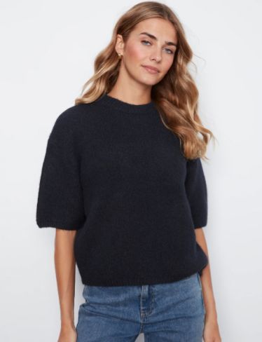 CHARLIE B ELBOW SLEEVES BALLOON SHAPED SWEATER, Color: MARINE/NAVY, Size: XS