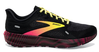 MENS BROOKS LAUNCH 9, Color: BLACK/PINK/YELLOW, Size: 9.5