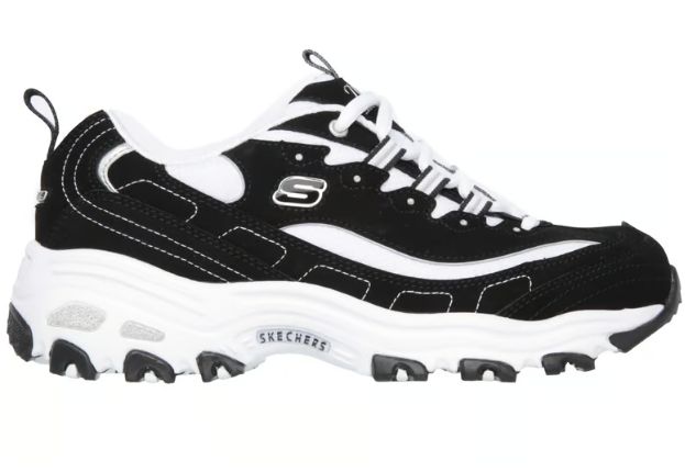 SKECHERS WOMENS D'LITES BIGGEST FAN BLACK/WHITE WIDE, Colour: BLACK/WHITE, Size: 10