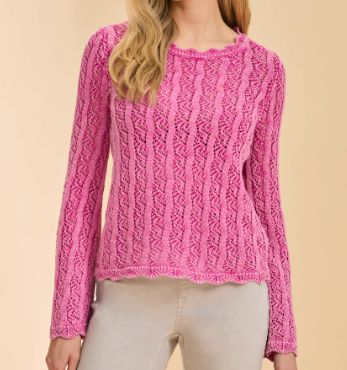 FDJ LONG SLEEVE GARMENT DYE SWEATER, Colour: FUSCHIA, Size: S