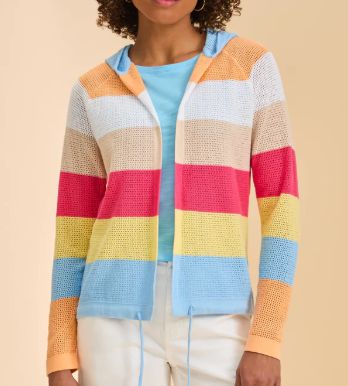 FDJ - STRIPED POINTELLE HOODED CARDIGAN, Colour: SPRITZ STRIP, Size: S