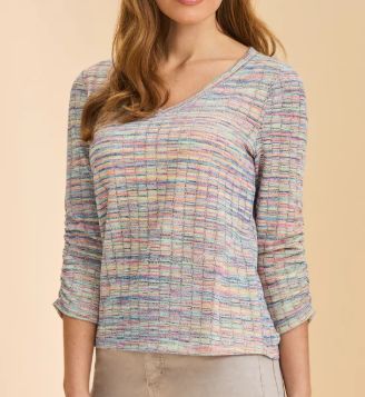 FDJ 3/4 SLEEVE V-NECK TOP, Colour: RAINBOW SPACEDYE, Size: S
