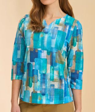 FDJ NOTCH NECK TOP, Colour: BLUE ROCKEFELLER, Size: S