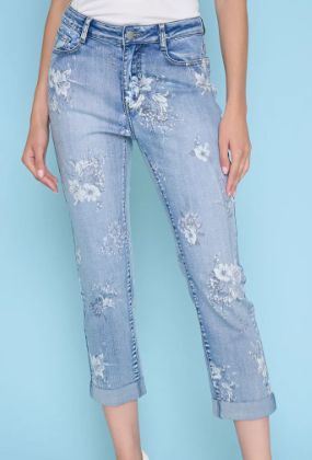 WOMEN'S  PICADILLY PRINTED CUFFED JEANS, Color: DENIM MULTI, Size: 4