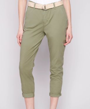 WOMEN'S CHARLIE B  TWILL NARROW LEG PANTS WITH BELT, Color: CELADON, Size: 2