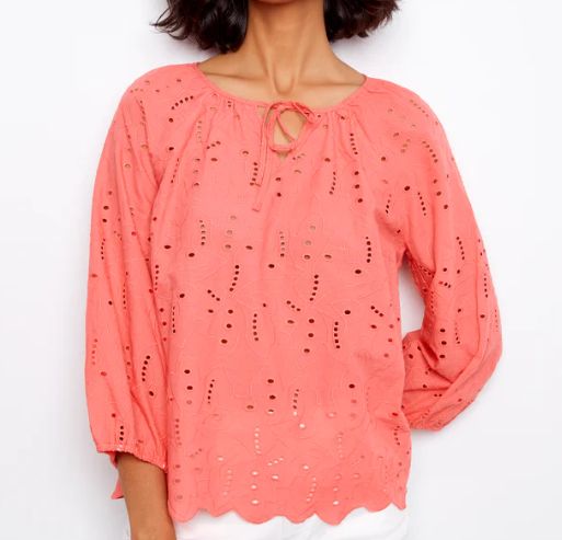 WOMEN'S CHARLIE B RAGLAN SLEEVE BLOUSE WITH TIES NOTCH NECKLINE, Color: SORBET, Size: S