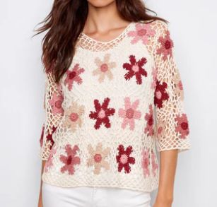 CHARLIE B CROCHET SWEATER CARNATION, Color: CARNATION, Size: S