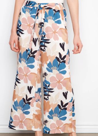 CHARLIE B PRINTED PANT W/ POCKETS &amp; SELF BELT TIES, Color: FLORALIS, Size: S
