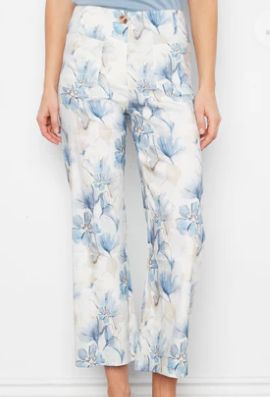 CHARLIE B PRINTED WIDE LEG PANT W/PATCH POCKETS, Color: SERENE, Size: 4