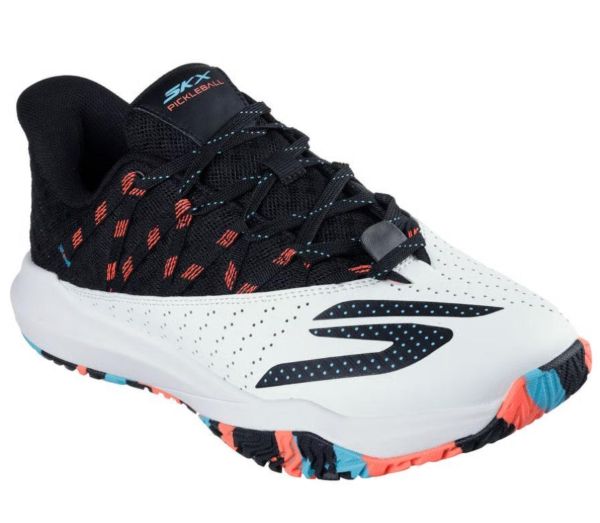 SKECHERS MEN'S PICKLE BALL VIPER COURT, Color: WHITE/PINK/LIGHT BLUE, Size: 7