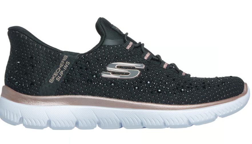 WOMEN' SKECHERS SLIP INS SUMMITS- BRILLIANT SHINE, Color: BLACK/ROSE GOLD, Size: 6