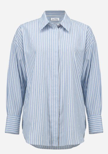 JOSEPH RIBKOFF LDS BLOUSE - BLUE STRIPPED BLOUSE, Color: BLUE/VANILLA, Size: S