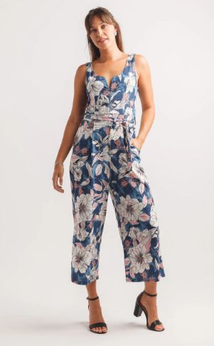 PAPILLON BLACK FLORAL PRINT STRETCH JUMPSUITE
