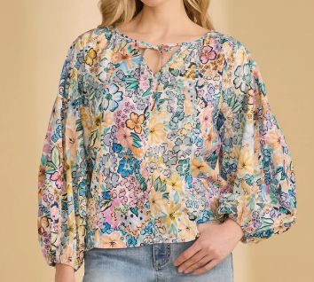 FDJ MIXED PRINT POPOVER TOP, Color: AMBUSH FLORAL, Size: S