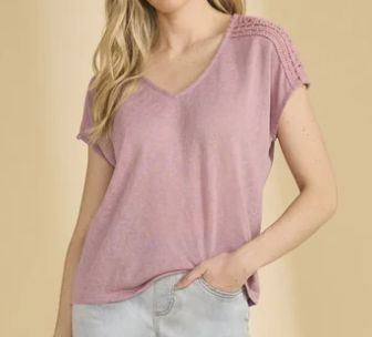 FDJ DOLMAN SLEEVE CROCHET TOP, Color: MAGIC MAUVE, Size: S