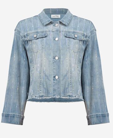 JOSEPH RIBKOFF - LDS JEAN JACKET WITH SPARKLES, Color: LIGHT BLUE DENIM, Size: S