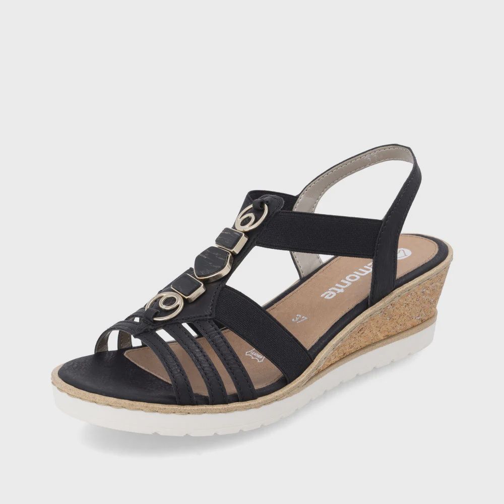 REMONTE BLACK  WOMENS SANDAL R6264-00, Colour: BLACK, Size: 37