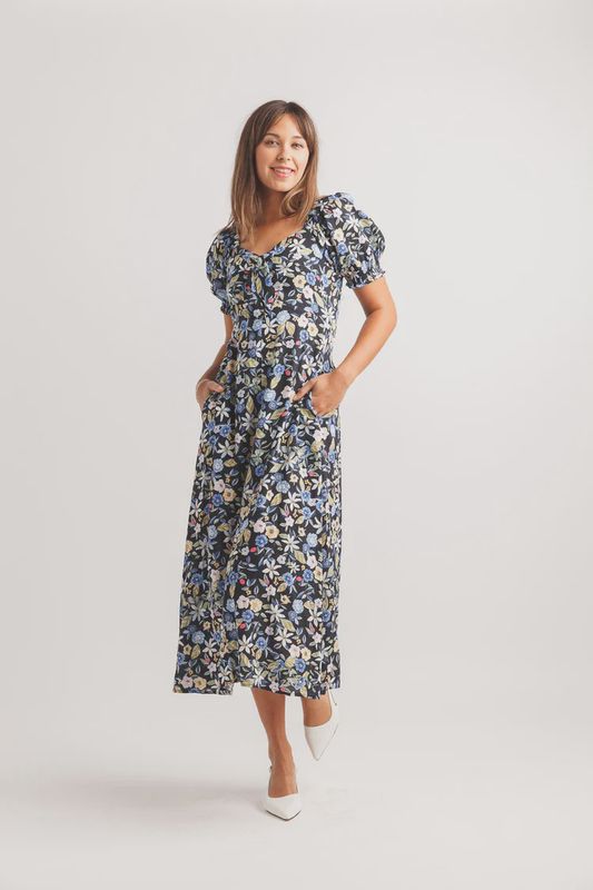 PAPILLON FLORAL PUFF SLEEVE DRESS WITH ELASTIC