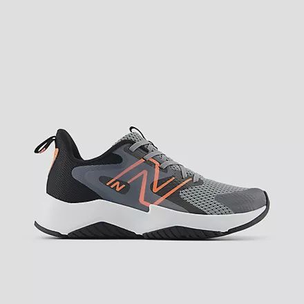 NEW BALANCE KIDS RAVE RUN V2, Colour: SLATE GREY WITH BLACK AND TANGERINE HEAT, Size: 3.5, Width: WIDE