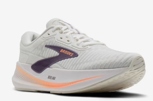 BROOKS WOMENS REVEL MAX, Colour: BrightWhite/MulledGrape/Peach, Size: 7