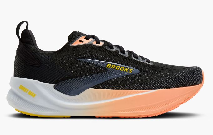 BROOKS WOMENS GHOST MAX 4, Colour: Black/Folkstone/Cyber Peach, Size: 7, Width: MEDIUM/B