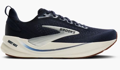 BROOKS MENS GHOST MAX 4, Colour: Navy/Navy/Biscuit, Size: 8.5, Width: WIDE/2E