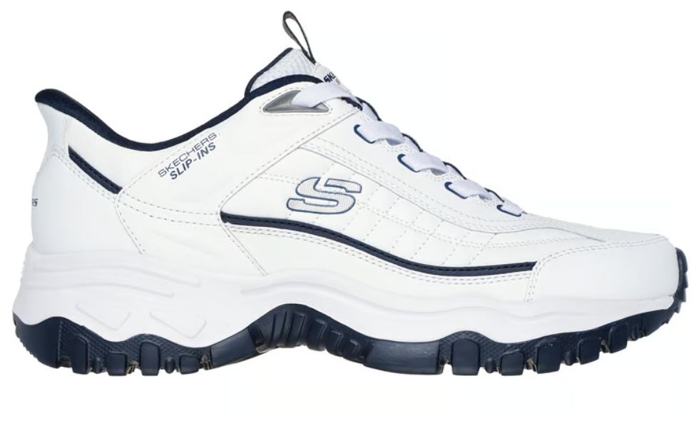 SKECHERS MEN'S SLIP-INS E'LITE AFTERBURN-CORPORAL, Colour: WHITE/NAVY, Size: 8, Width: WIDE