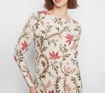 CHARLIE B - LONG SLEEVE DROP SHOULDER PRINT BOAT NECK SWEATER, Color: FLORAL, Size: S