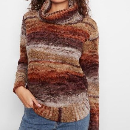 CHARLIE B - COWL NECK ROUND HEM CABLE SWEATER, Color: RAISIN, Size: S