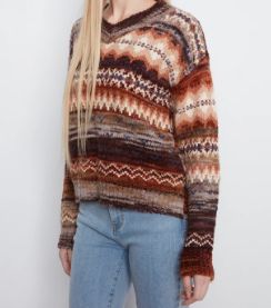 CHARLIE B - LONG SLEEVE V-NECK SPACE DYE SWEATER, Color: RAISIN, Size: S