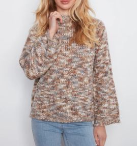 CHARLIE B -HIGH NECK SPACE DYED KNIT SWEATER, Color: VERVEINE, Size: XS