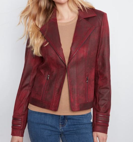 CHARLIE B - VINTAGE FAUX LEATHER JACKET, Color: MERLOT, Size: S