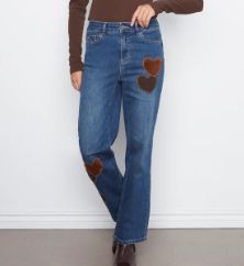 CHARLIE B - STRAIGHT LEG PANTS WITH CORDUROY AND LEOPARD HEART PATCHES, Color: INDIGO, Size: 2