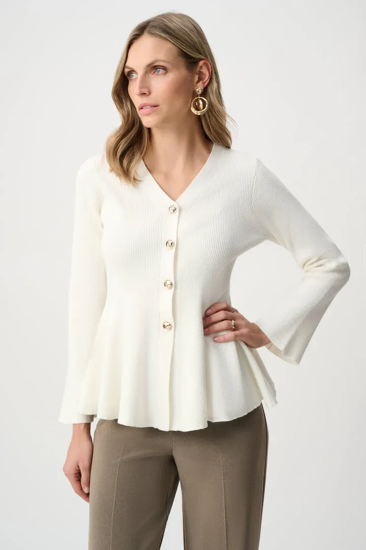 JOSEPH RIBKOFF - COTTON KNITFIT AND FLARE CARDIGAN, Color: WHITE, Size: S