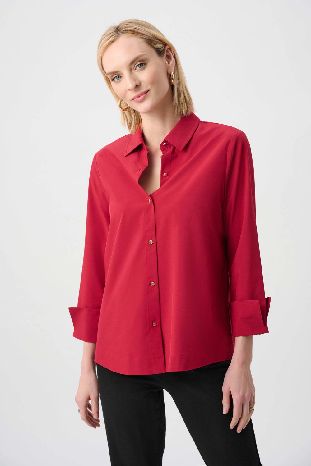 JOSEPH RIBKOFF - CLASSIC BUTTON BLOUSE, Color: DEEP CHERRY, Size: S