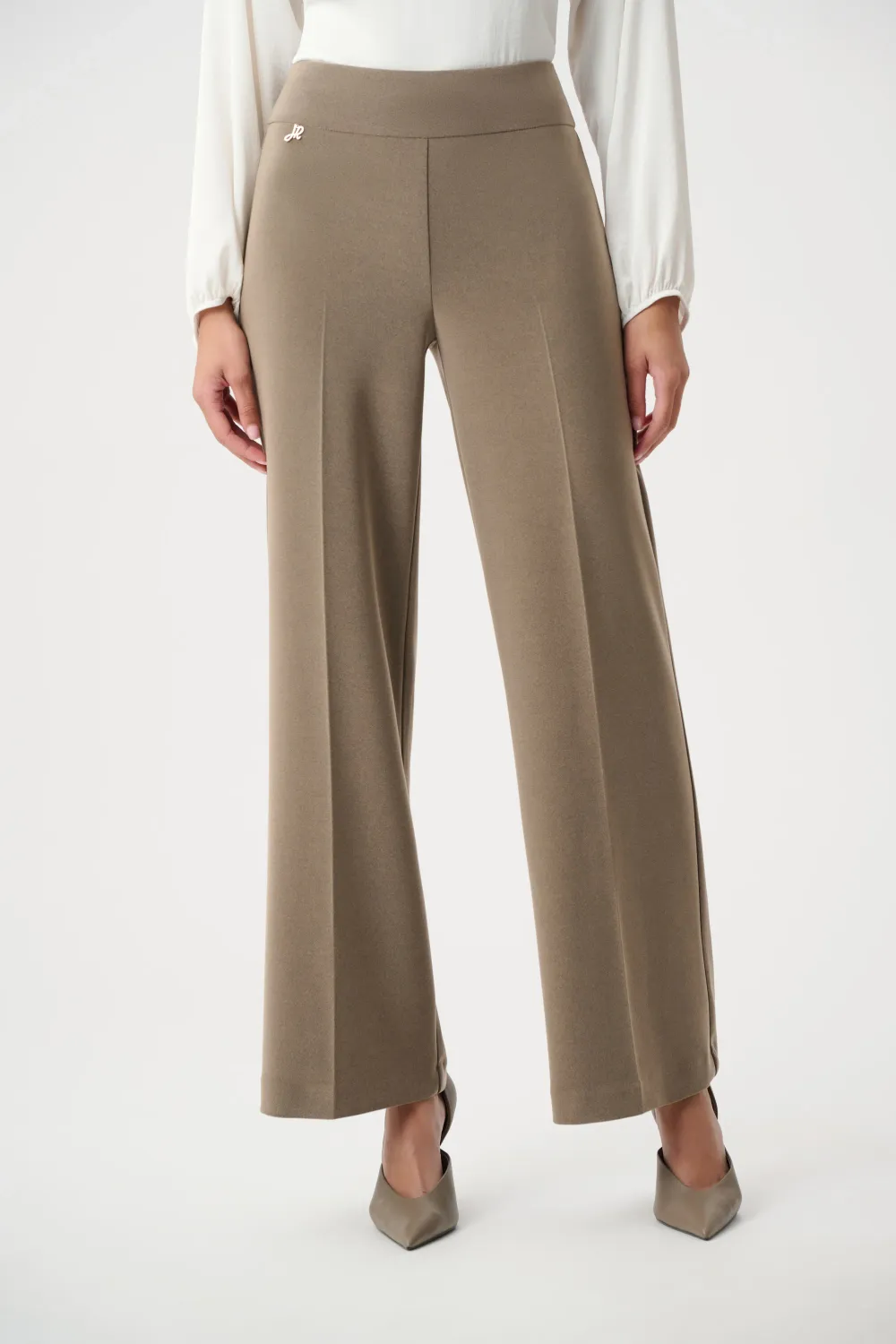 JOSEPH RIBKOFF - SILKY KNIT WIDE LEG PULL ON PANTS, Color: TAUPE, Size: 6