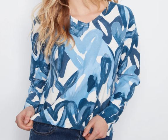 CHARLIE B - LONG SLEEVE REVERSIBLE PRINTED SWEATER, Color: SPLATTER, Size: S