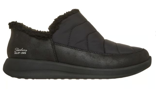 WOMEN'S SKECHERS SLIP INS - COZY ESCAPE SNOW PUFF, Color: BLACK, Size: 6