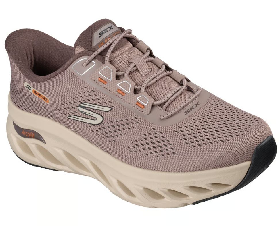 SKECHERS MEN'S SLIP-INS - ARCH FIT GLIDE STEP ARKON, Colour: TAUPE/ORANGE, Size: 9