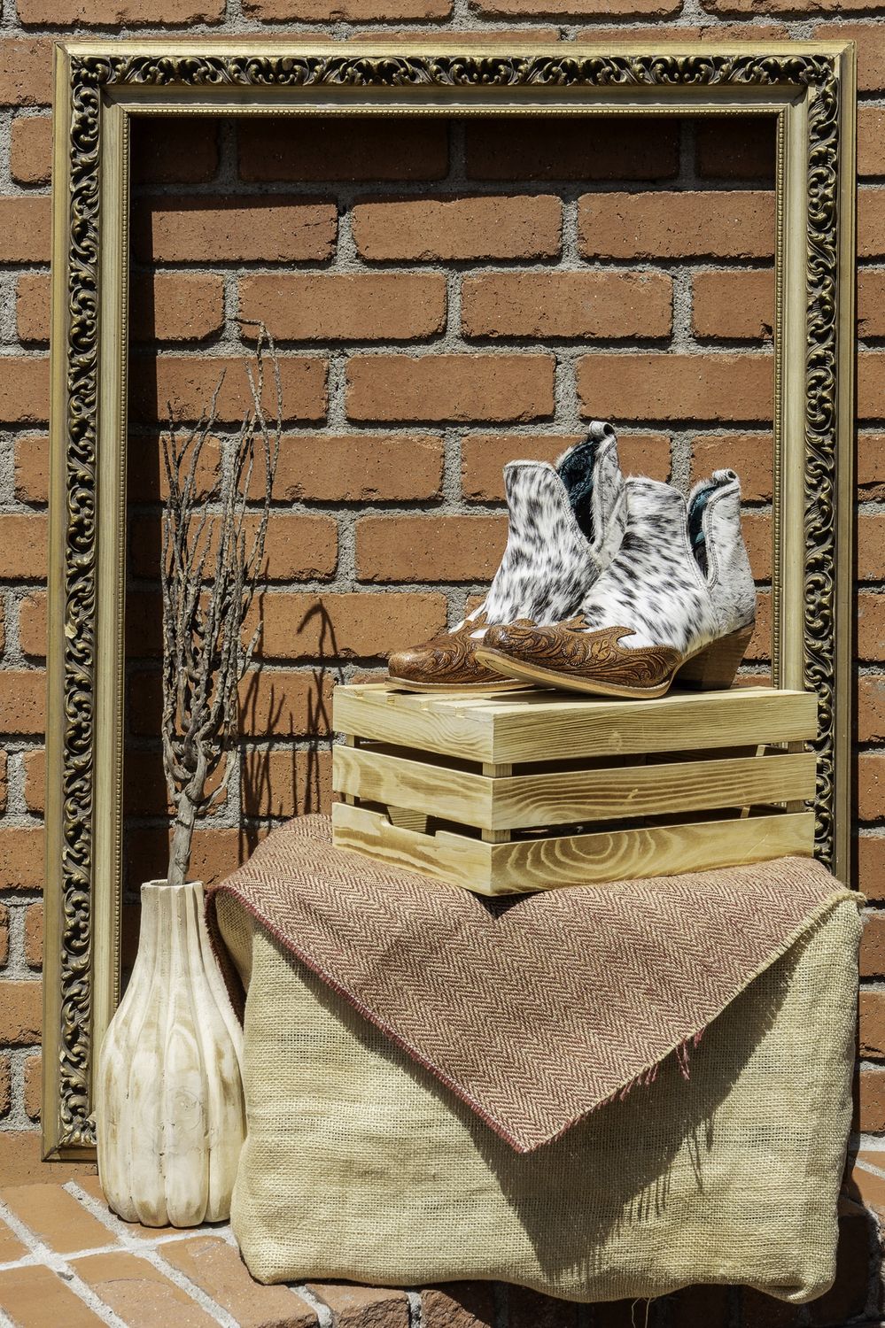 Frisco Blossom Hair-On Hide Tooled Boots