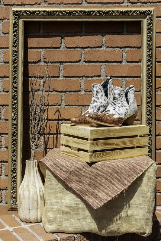 Frisco Blossom Hair-On Hide Tooled Boots
