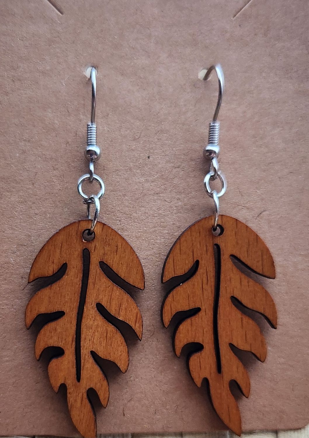 Earrings Koa Wood Teardrop Shape Carving
