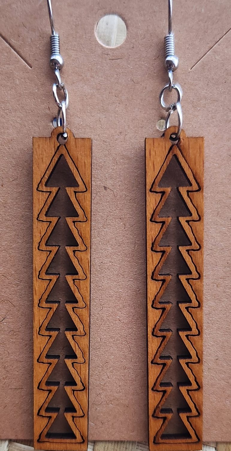 Earrings Rectangle Koa Wood Hawaiian Polynesian CarvedDesign