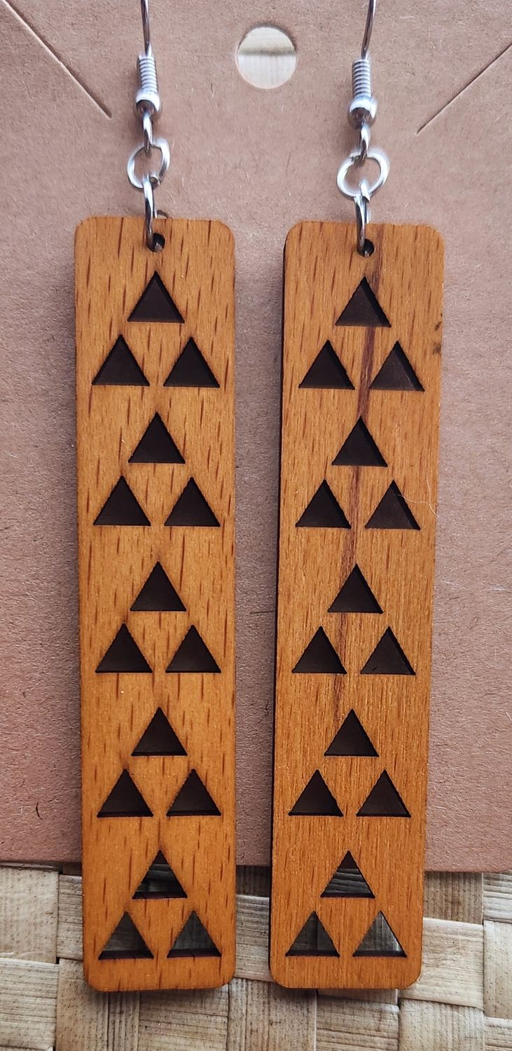 Earrings Rectangle Wood_ Hawaiian Polynesian